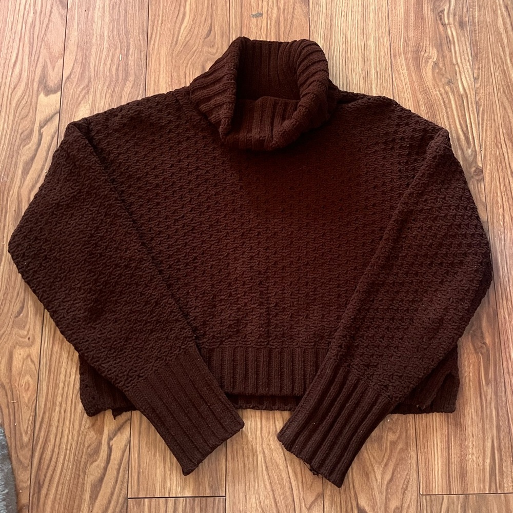 Brown Cropped Turtleneck Sweater